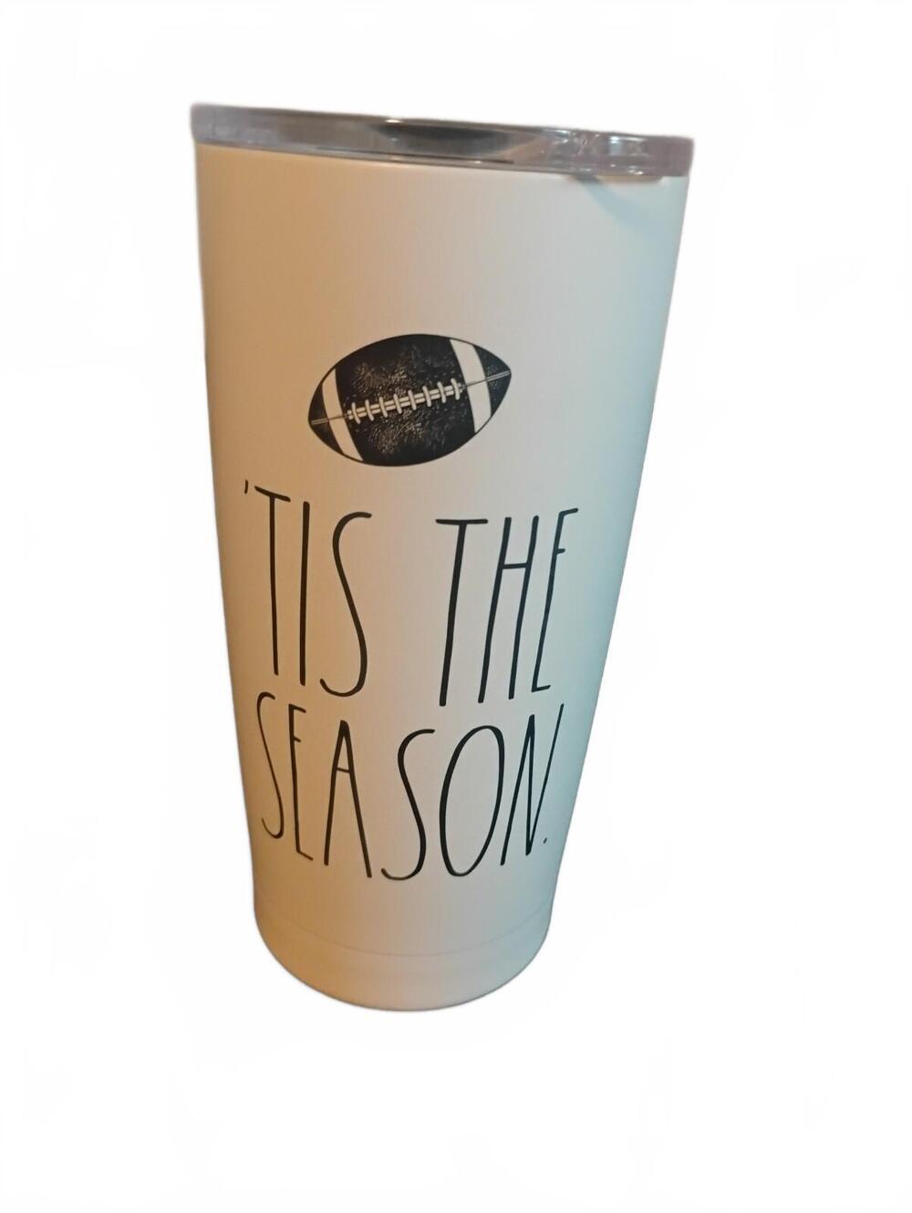 Rae Dunn 'Tis The Season Football Insulated Stainless Steel Tumbler Cup White